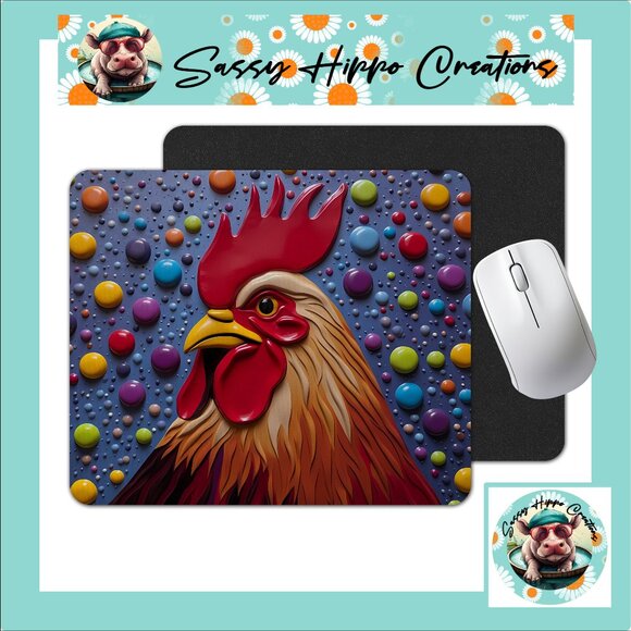 Mouse Pad Rooster Chicken Pop Art Colorful Abstract Anti Slip Back Easy Clean - Picture 1 of 4